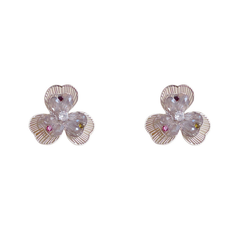 Elegant Openwork Crystal Petal Earrings –Floral Design