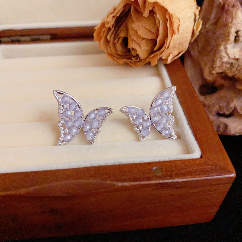 Luxury Full-Zircon Crystal Butterfly Stud Earrings – Elegant Design