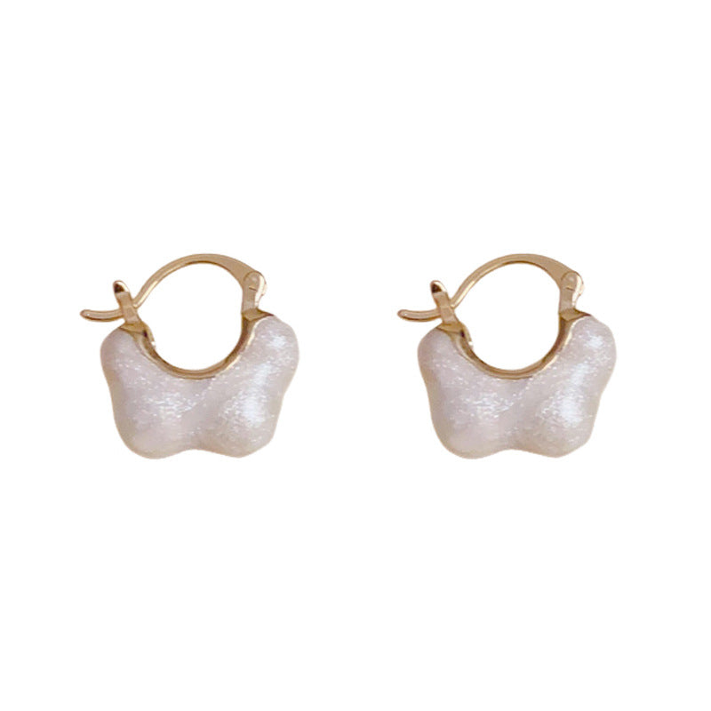 14K Gold Enamel Cloud Hoop Earrings – Korean-Style Design