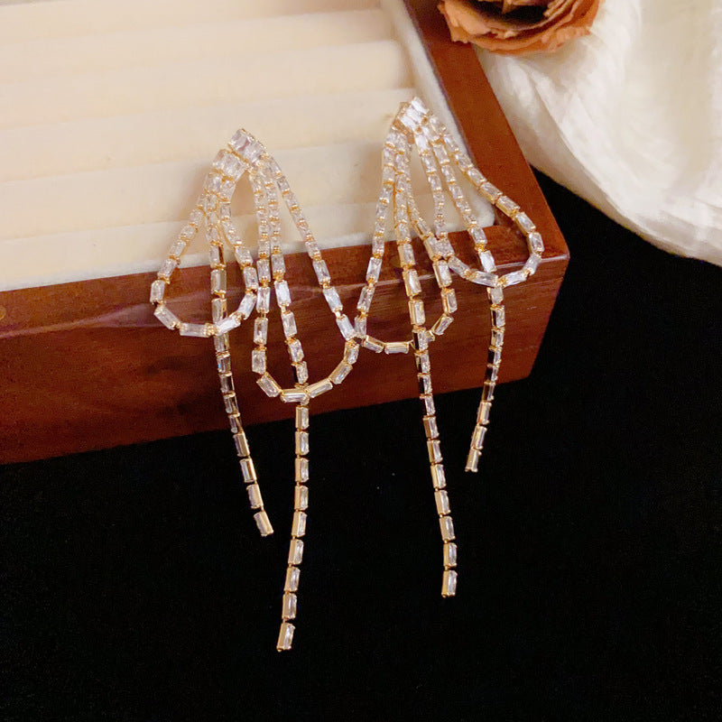 Luxury Zircon Geometric Long Tassel Drop Earrings – Elegant Design