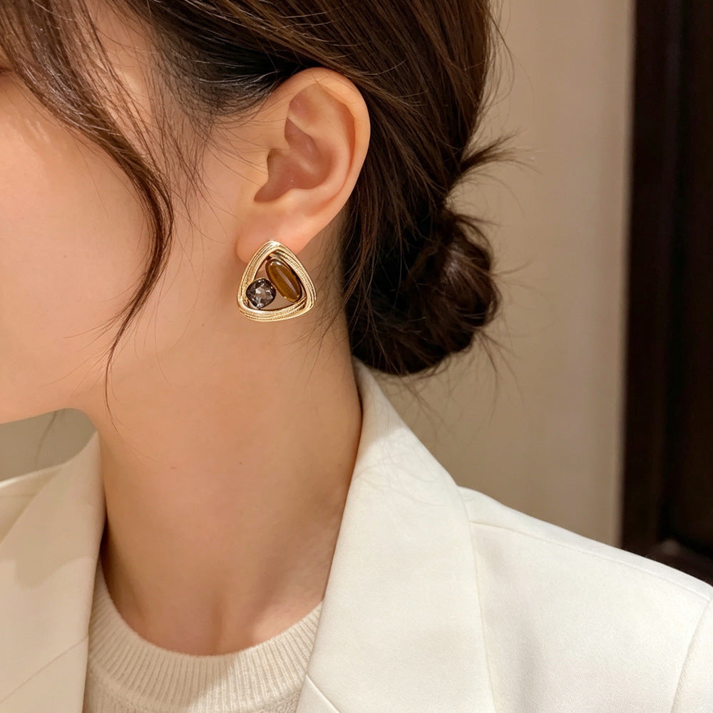 Eaioncol Triangle Square CZ Stud Earrings Gold Black