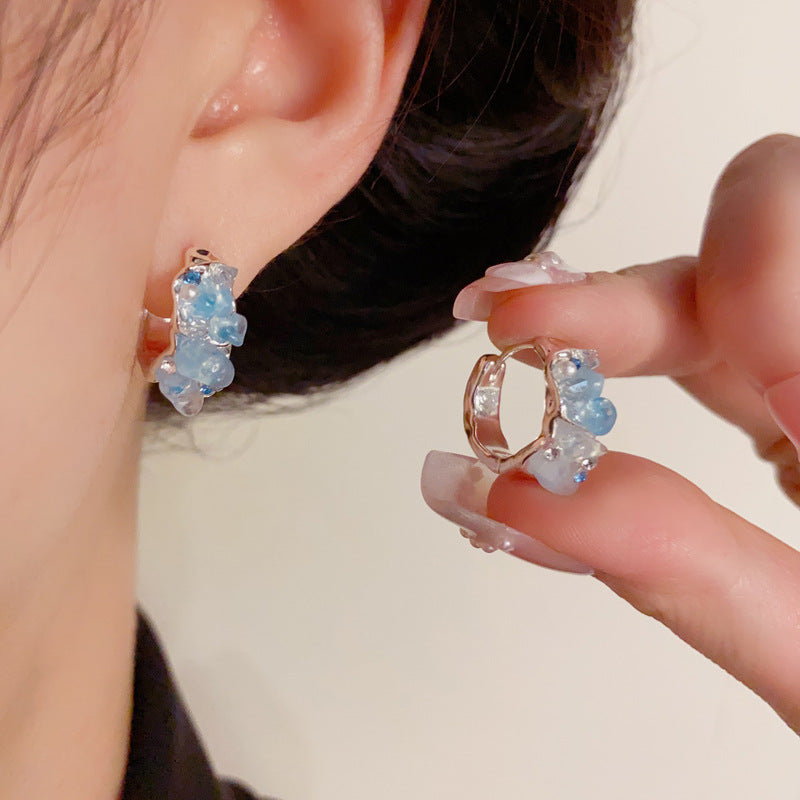 Luxury Irregular Blue Crystal Sliver Earrings – Elegant Design