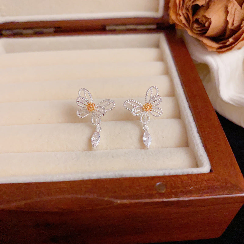 Luxury Hollow Butterfly & Droplet Drop Sliver Earrings– Elegant Design
