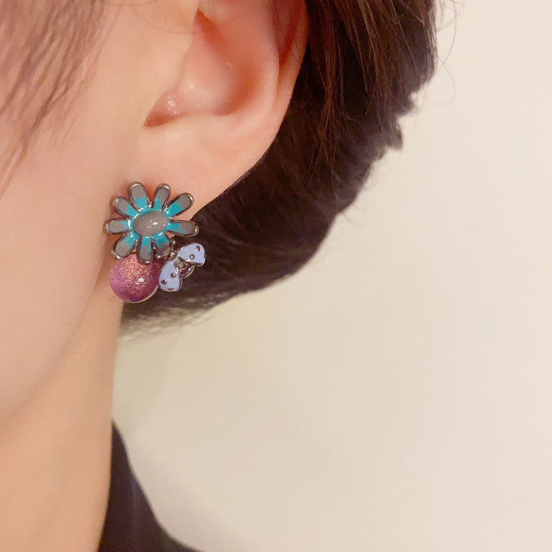 14K Gold-Plated Bee Petal Purple Bead Earrings -Vintage Elegant Design