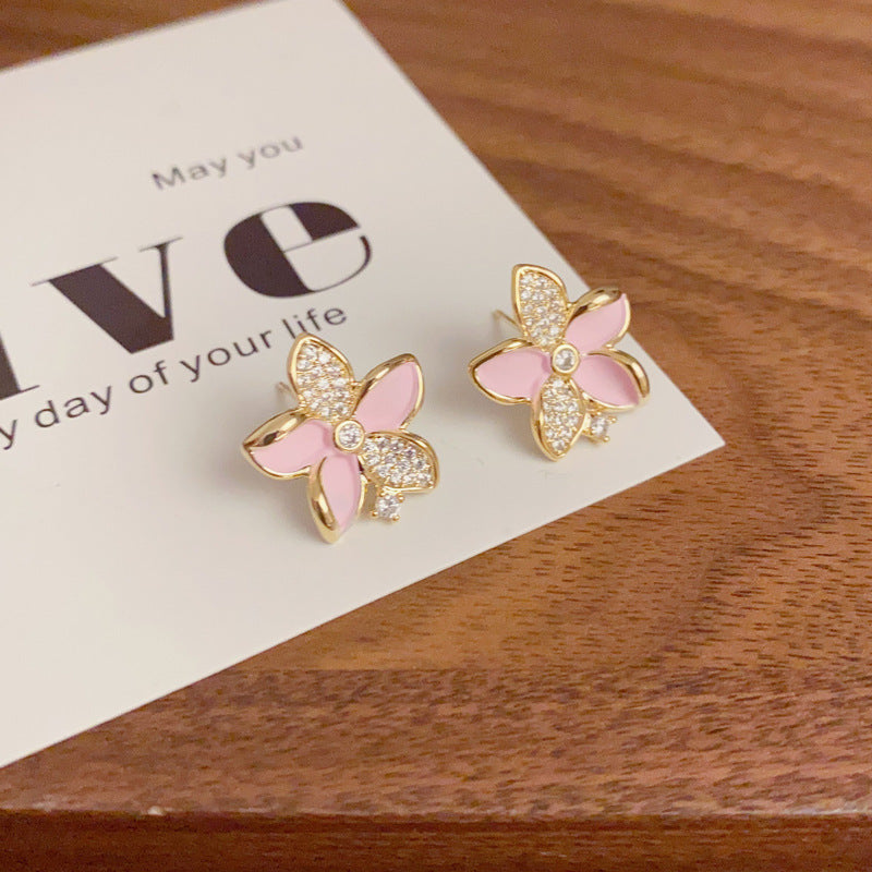 14K Gold Purple Zircon Flower Stud Earrings – Delicate Floral Design