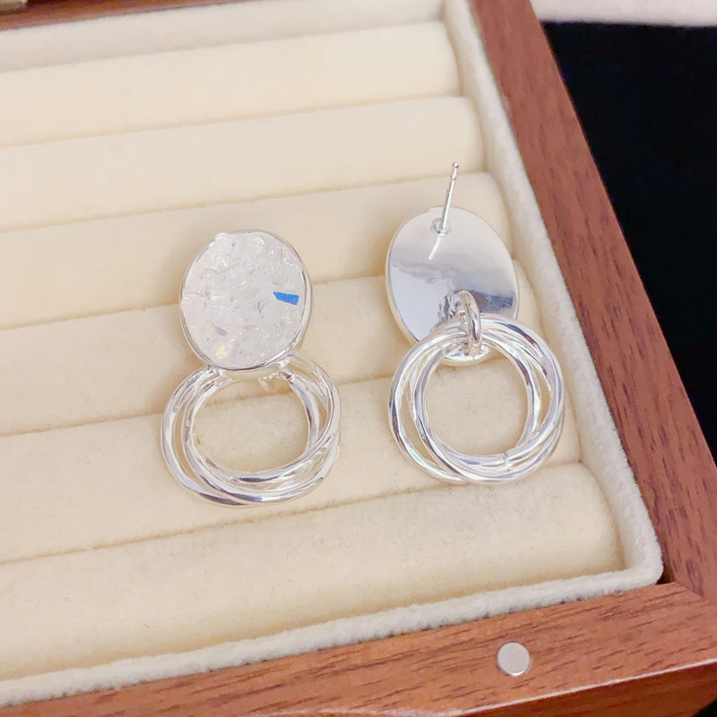 Eaioncol Oval Crystal Drop Earrings Silver