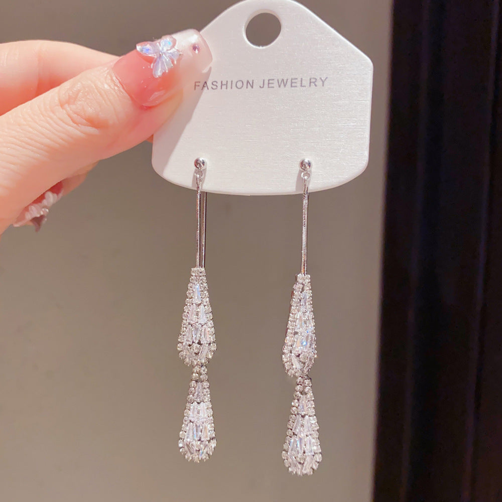 Eaioncol Two-Way Teardrop CZ Tassel Earrings Gold Silver