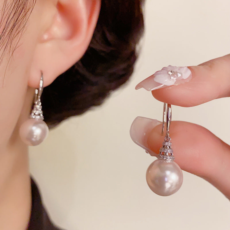 14K Gold-Plated Zircon Pearl Tassel Hook Earrings – Elegant Design