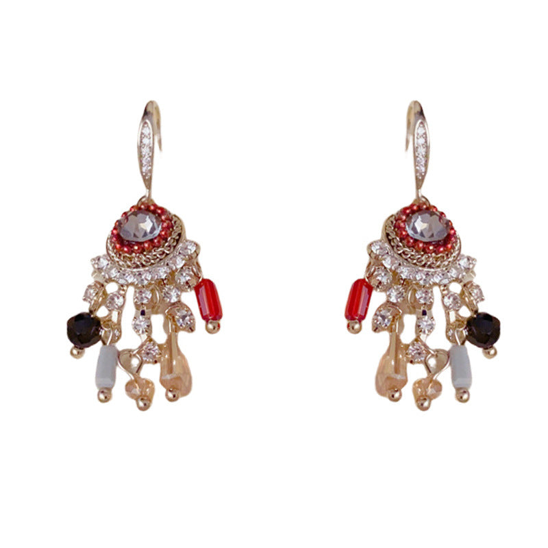 Elegant Zircon Round Tassel Ear Hook Earrings – Geometric Design