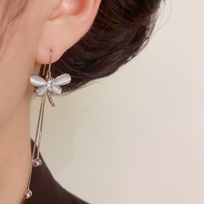 Luxury Zircon Dragonfly Long Tassel Drop Earrings – S925 Silver Needle