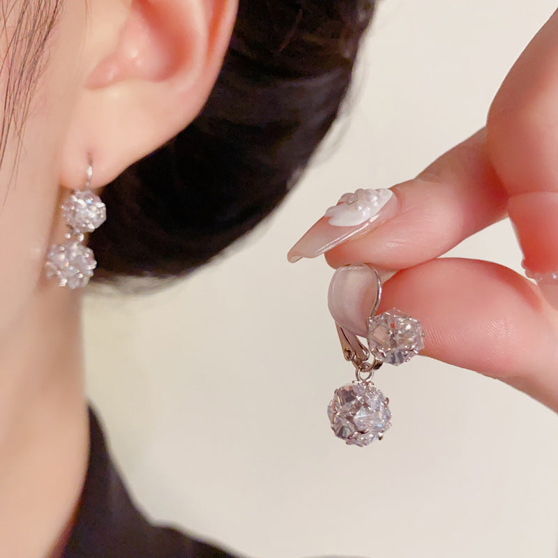 Elegant Zircon Ball Tassel Ear Cuff Earrings – Geometric Design
