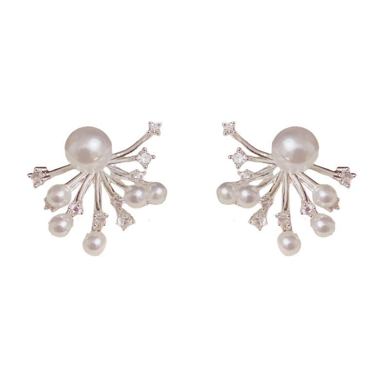 Pearl Firework Cascade Drop Earrings – Geometric Back-Hang Design