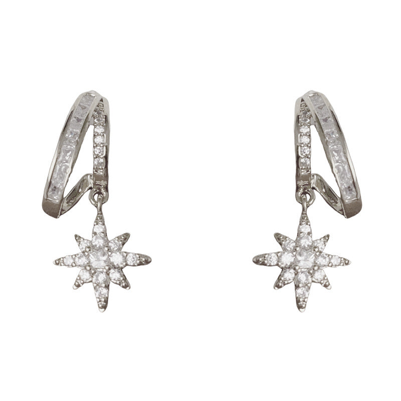 14K Gold Full Zircon Eight-Pointed Star Drop Earrings – Chic Design