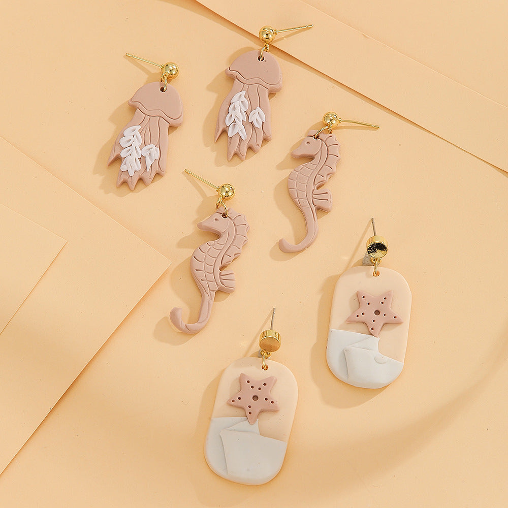 Elegant Handmade Marine Animal Clay Stud Earrings – ECO Design