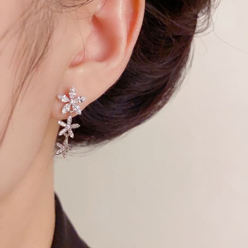 Luxury Full-Zircon Flower Tassel Drop Earrings – Floral Design