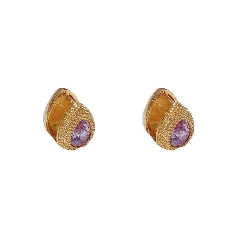 14K Gold-Plated Purple Zircon Waterdrop Hoop Earrings – Elegant Glow
