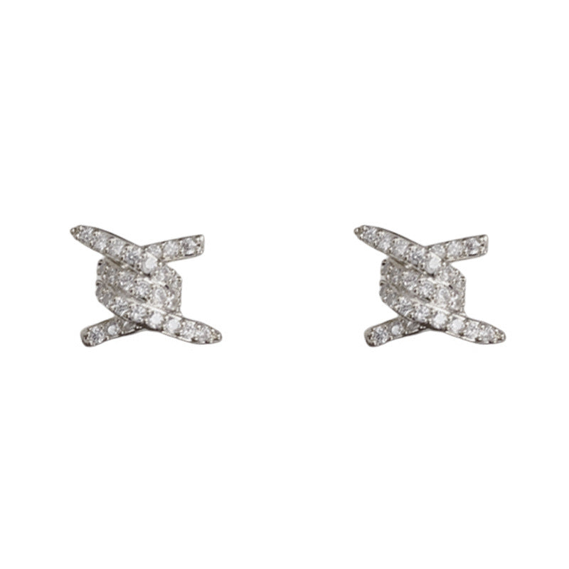 Luxury Full-Zircon Winding Camellia Stud Earrings – Geometric Design