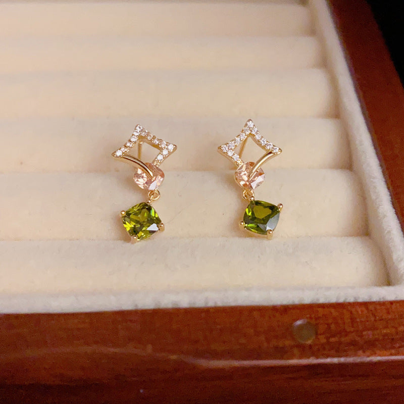 14K Gold-Plated Zircon Diamond-Shaped Tassel Earrings - Elegant & Chic