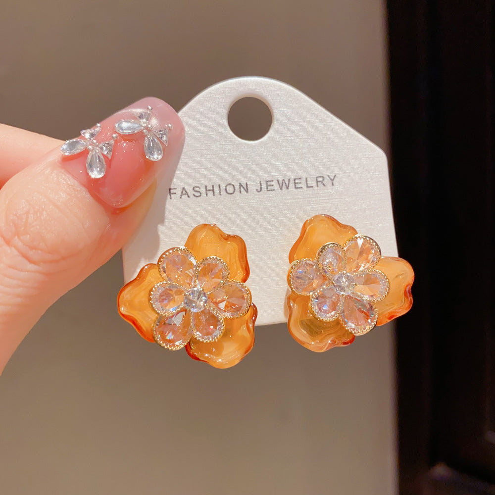 Eaioncol Two-Way CZ Petal Stud Earrings Gold