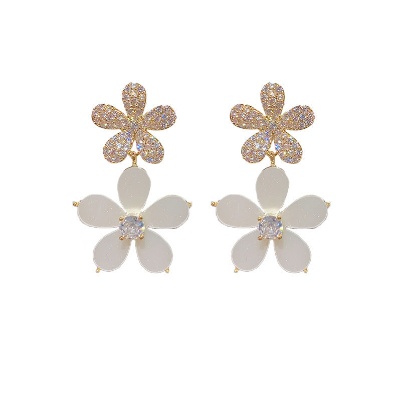 14K Gold-Plated Zircon Flower Drop Earrings - Chic Floral Elegance