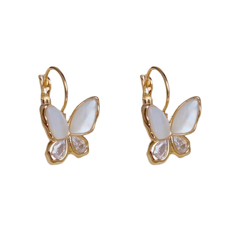 14K Gold Sweet Mother-of-Pearl Butterfly Earrings – Elegant Design