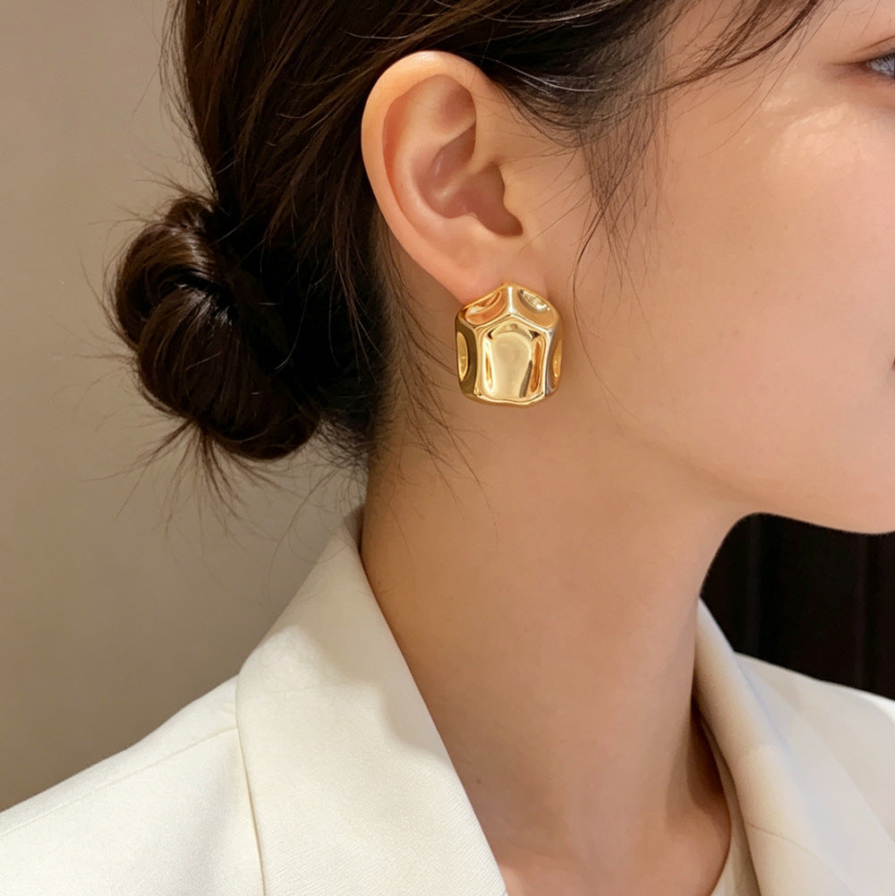 Eaioncol Geometric Square Stud Earrings 18K Gold Silver