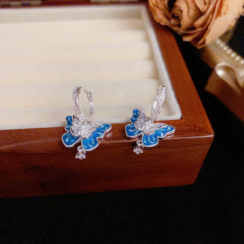 S925 Silver Blue Butterfly Drop Earrings – Elegant Design