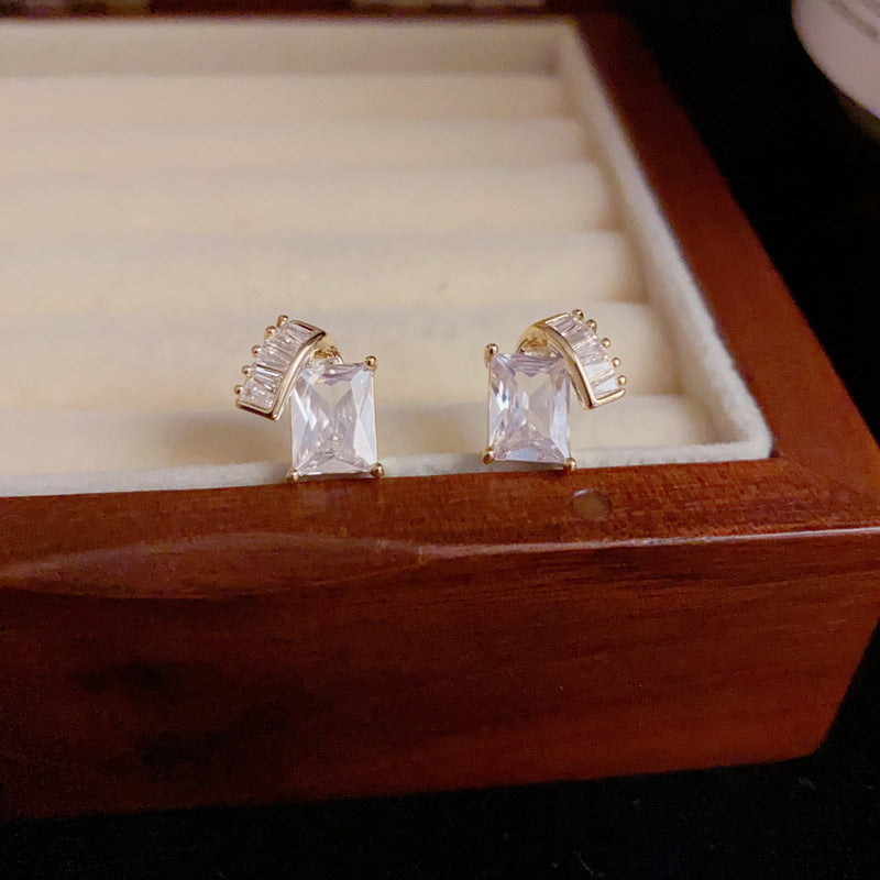 14K Gold-Plated Zircon Square Stud Earrings – Minimalist Chic Design