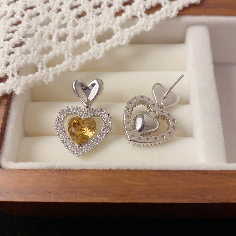 Luxury Full Pave Rhinestone Heart Drop Earrings – Elegant Design