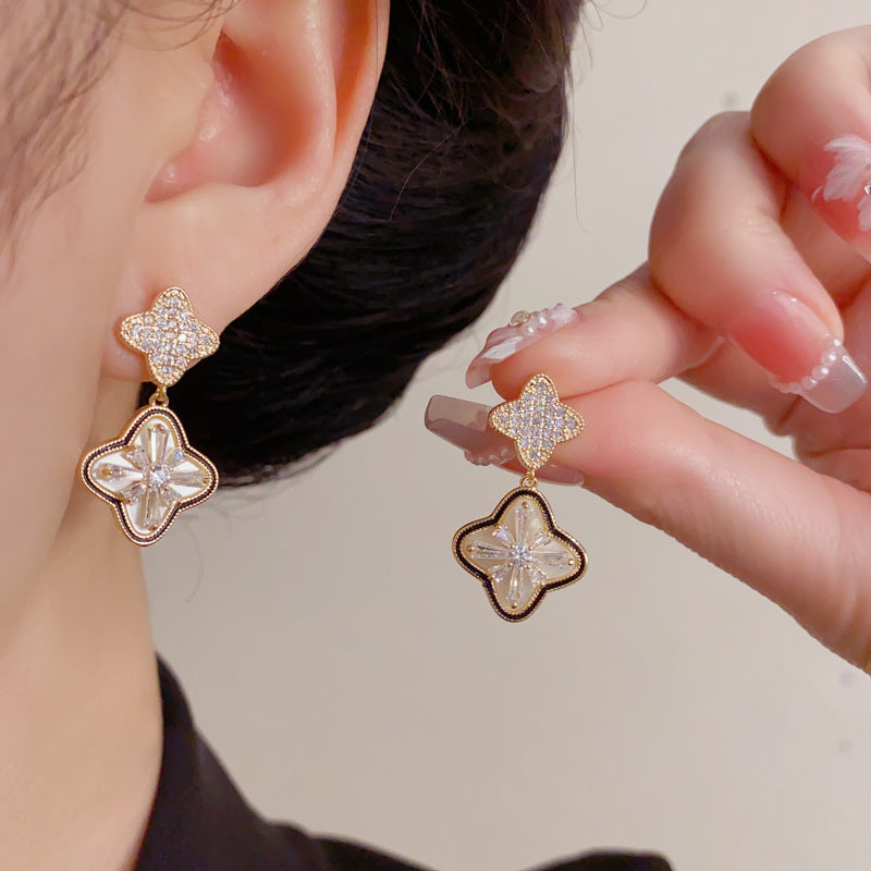 Eaioncol Four Leaf Clover CZ Drop Earrings Gold Silver