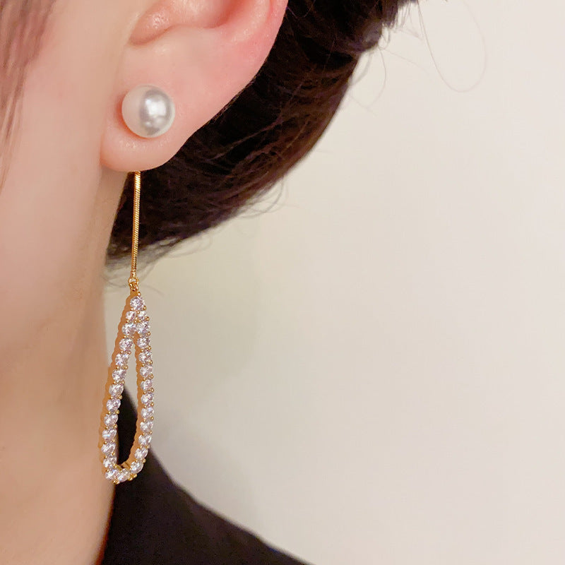 14K Gold-Plated Wear Pearl Waterdrop Hollow Earrings - Elegant Design