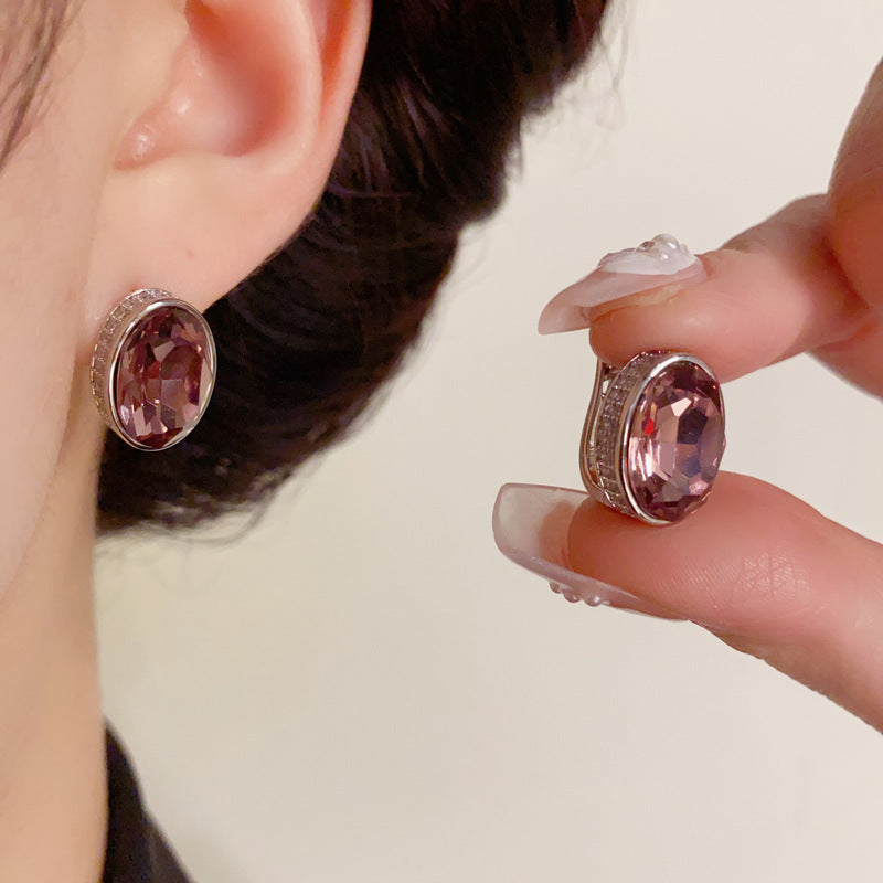 S925 Plated Geometric Oval Earrings - Purple/Blue Minimalist Style