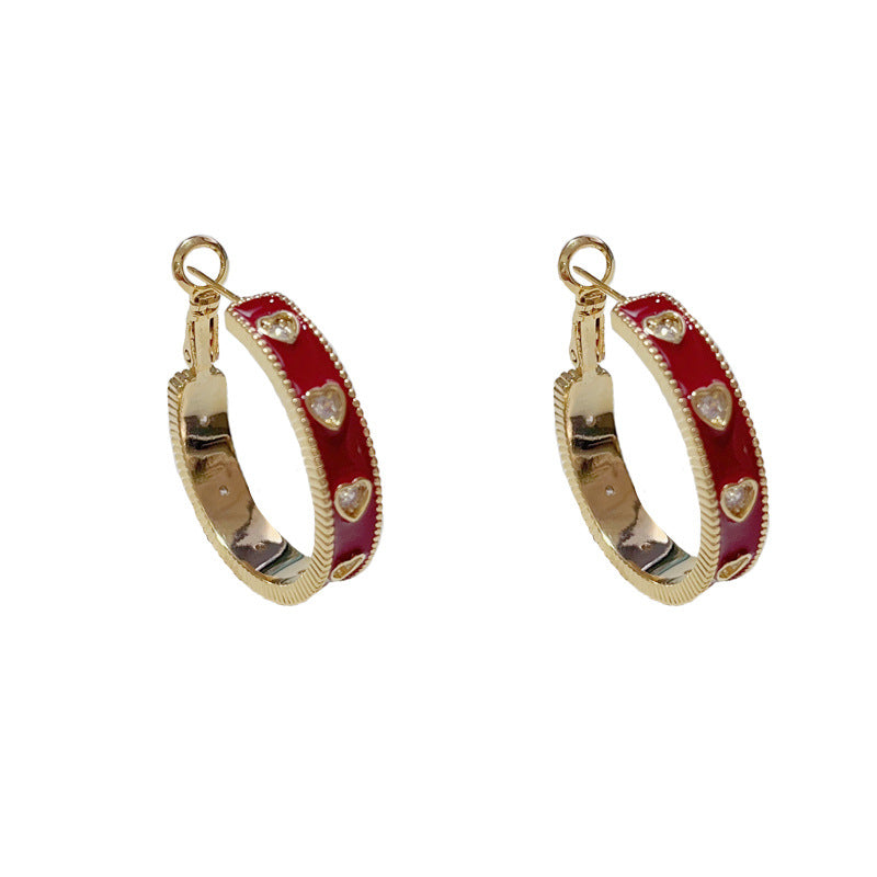 14K Gold-Plated Hoops Ankara Red Heart Earrings - Vintage Style