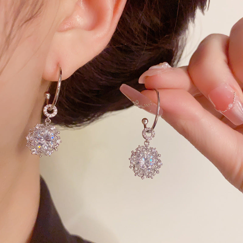 Elegant Silver Zircon Snowflake Drop Floral Earrings – Silver Needle