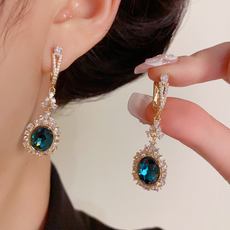 Luxury Zircon Blue Diamond Tassel Drop Earrings – Geometric Design