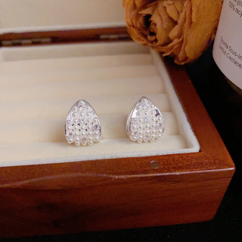 Luxury S925 Silver Zircon & Pearl Triangle Earrings – Elegant Design