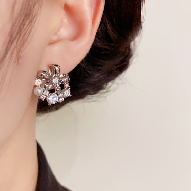 14K Gold-Plated Full Zircon Floral Stud Earrings–Sparkling Chic Design