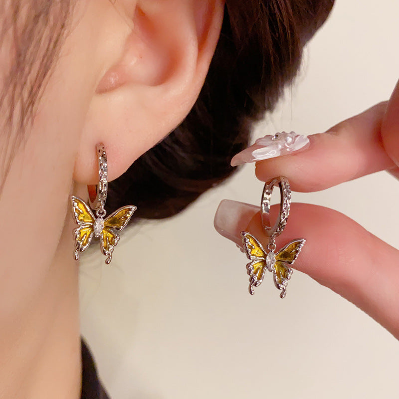 14K Gold-Plated Colorful Butterfly Ear Clips - Chic and Unique Design