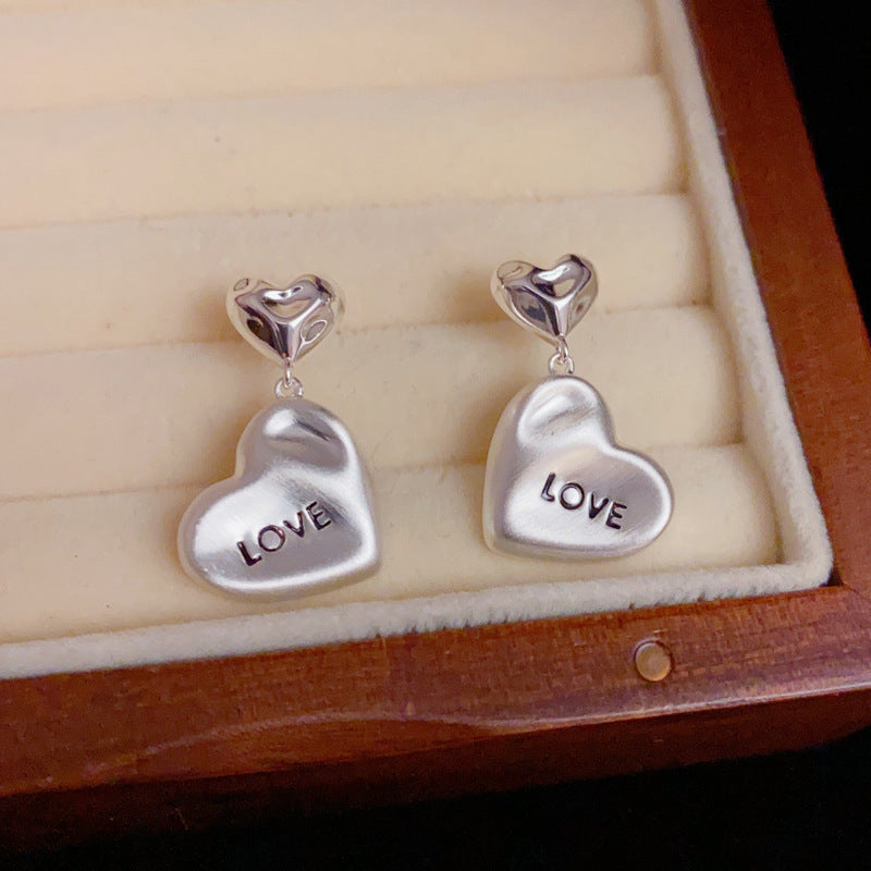 14K Gold-Plated Metal Heart Letter Earrings-Chic French Vintage Design