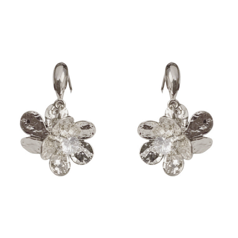 Luxury Double-Sided Metal Flower Drop Earrings – Elegant Design