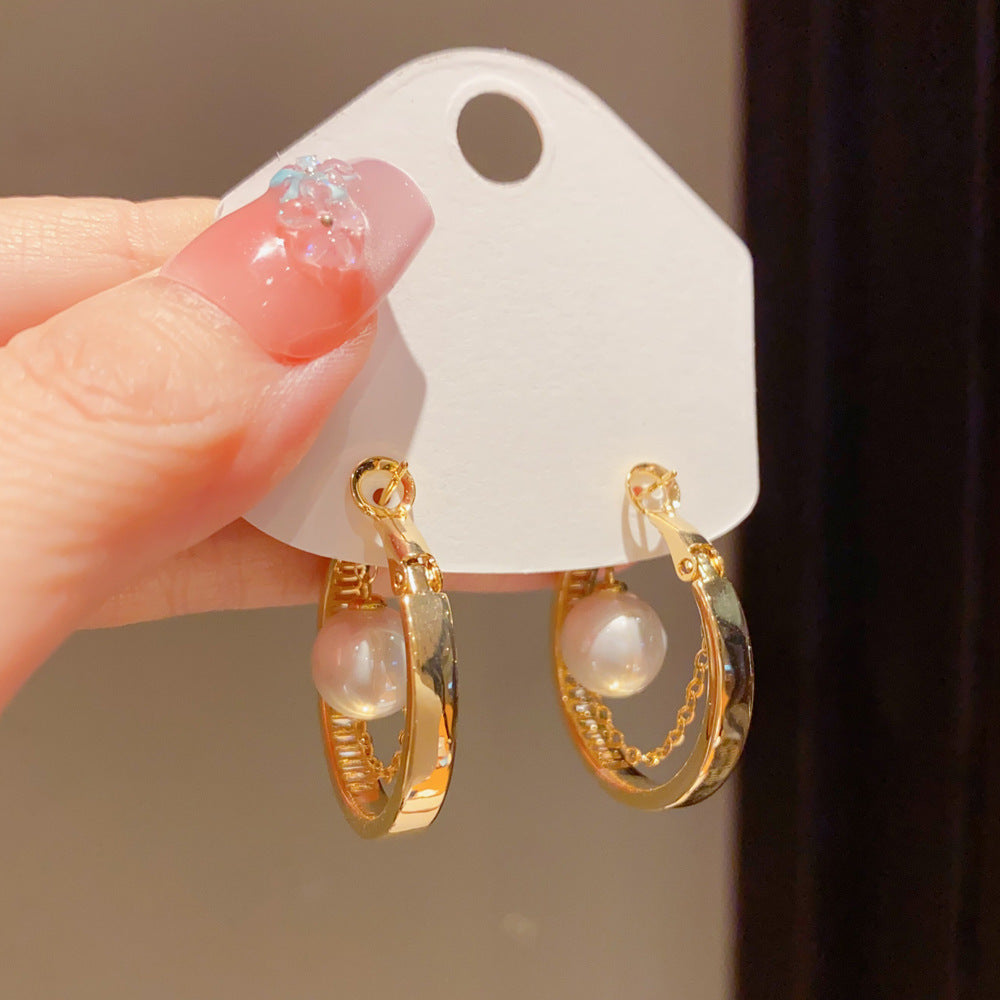 Eaioncol Geometric CZ Chain Hoop Earrings 14K Gold Silver Plated