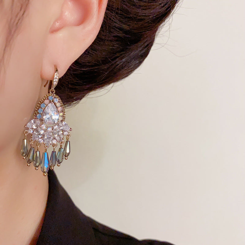 Handcrafted Zircon Teardrop Tassel Drop Earrings – Elegant Design