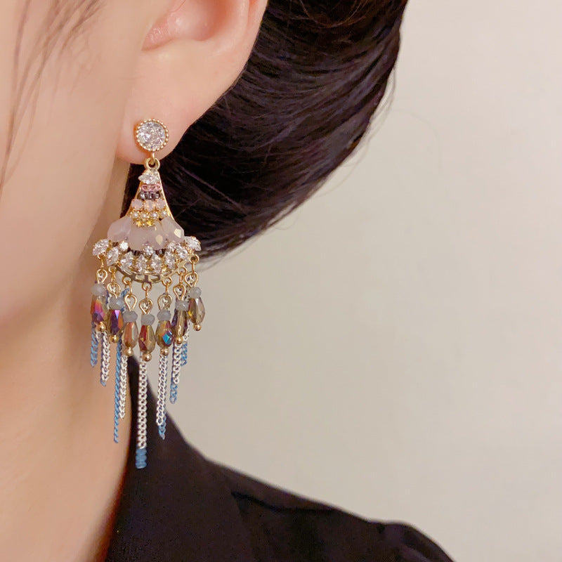 Luxury Geometric Beaded Tassel Drop Earrings – Elegant Design