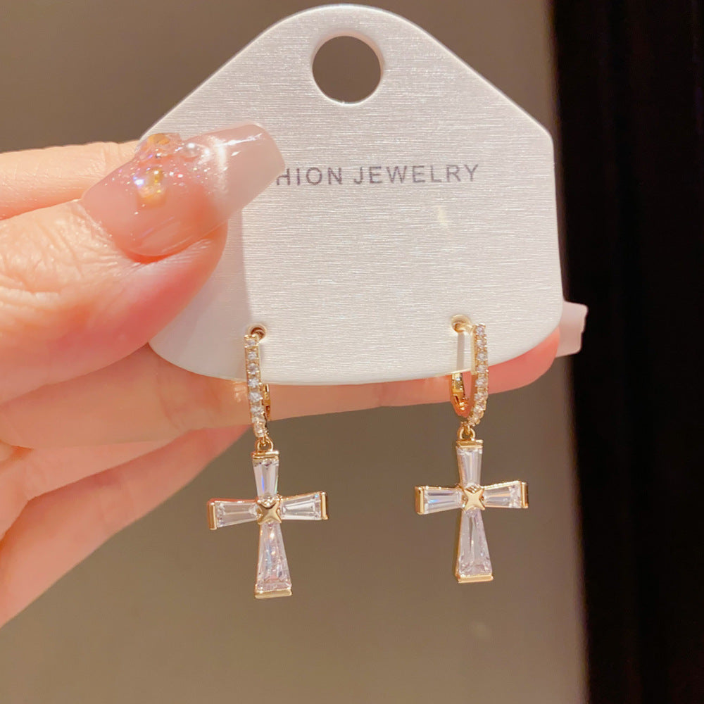 Eaioncol Cross CZ Hoop Earrings Gold Silver
