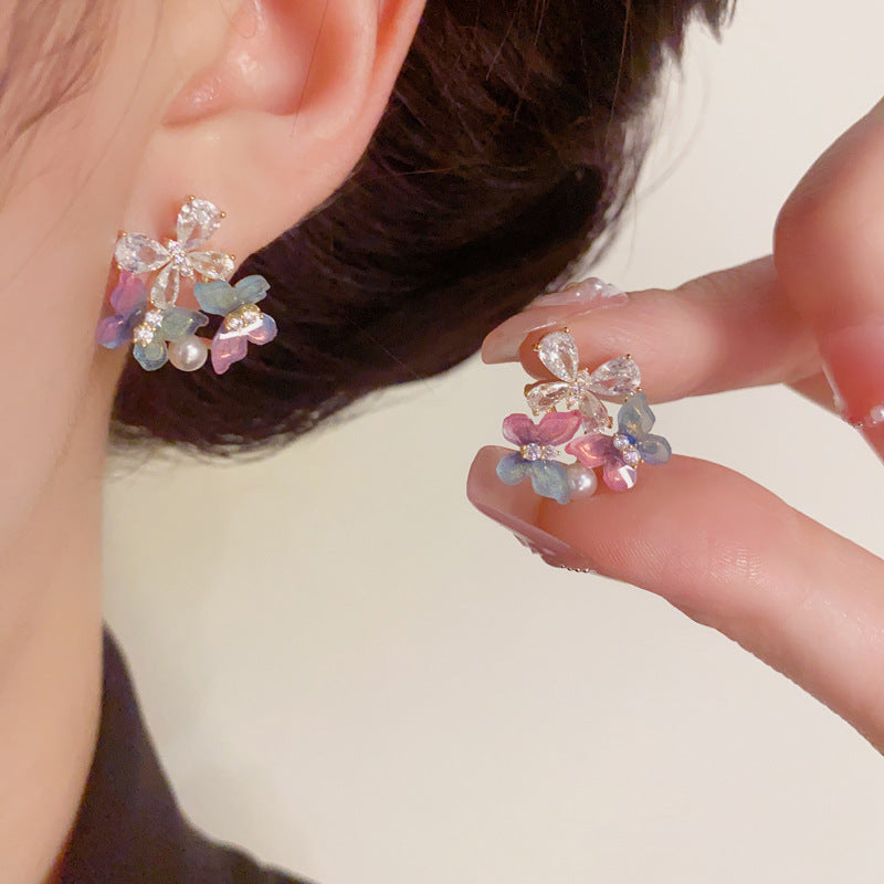 14K Gold Colorful Zircon Butterfly Stud Earrings – Elegant Design