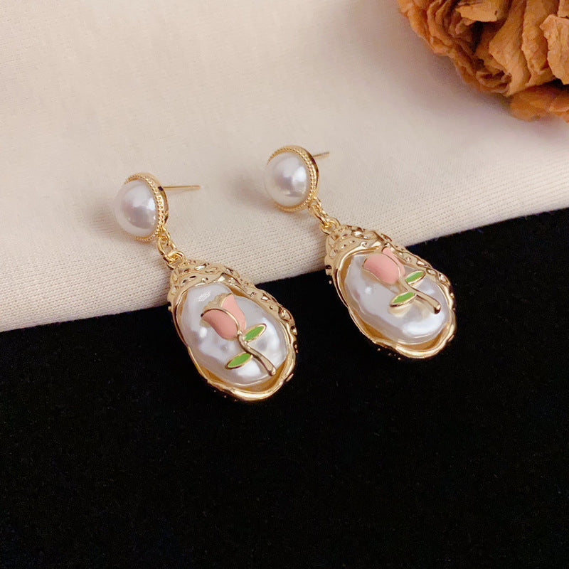 Luxury Irregular Pearl & Flower Tassel Drop Earrings – Elegant Design
