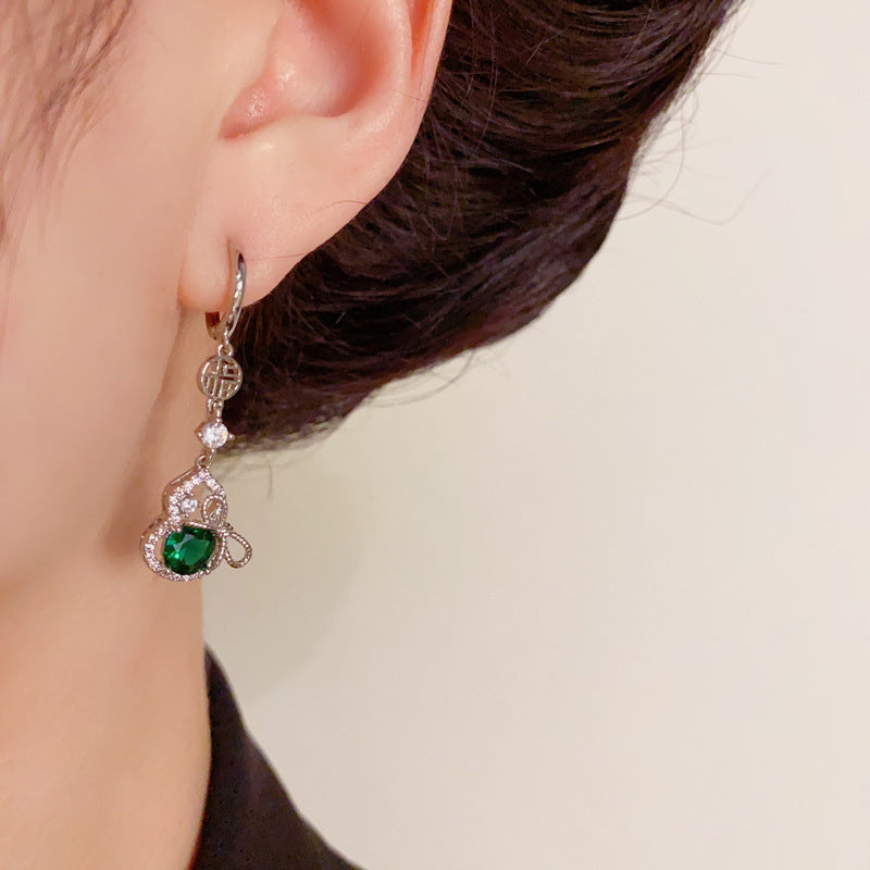 Elegant Zircon Gourd & Bow Tassel Earrings – Floral Design