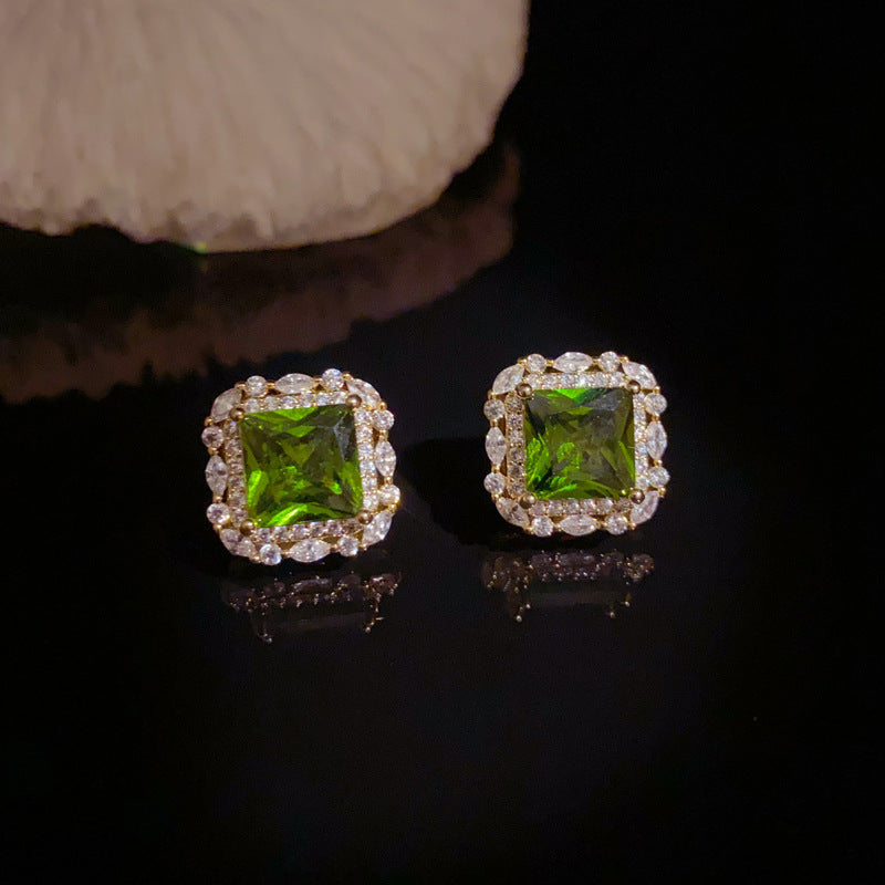 14K Gold-Plated Micro-Pavé Square Stud Earrings – Chic Sparkle Design