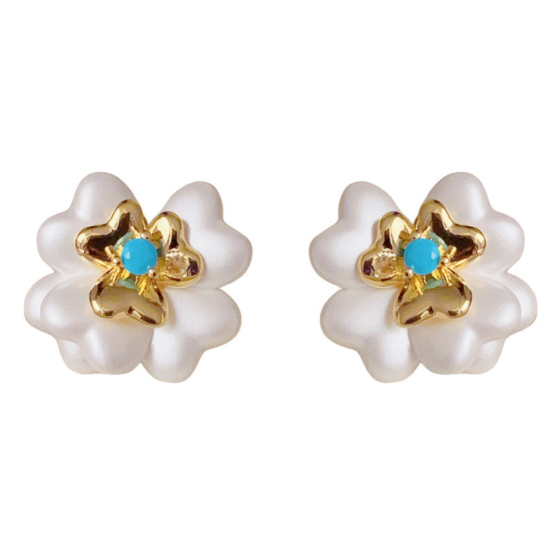 14K Gold-Plated White Flower Stud Earrings – Sweet & Minimalist Design