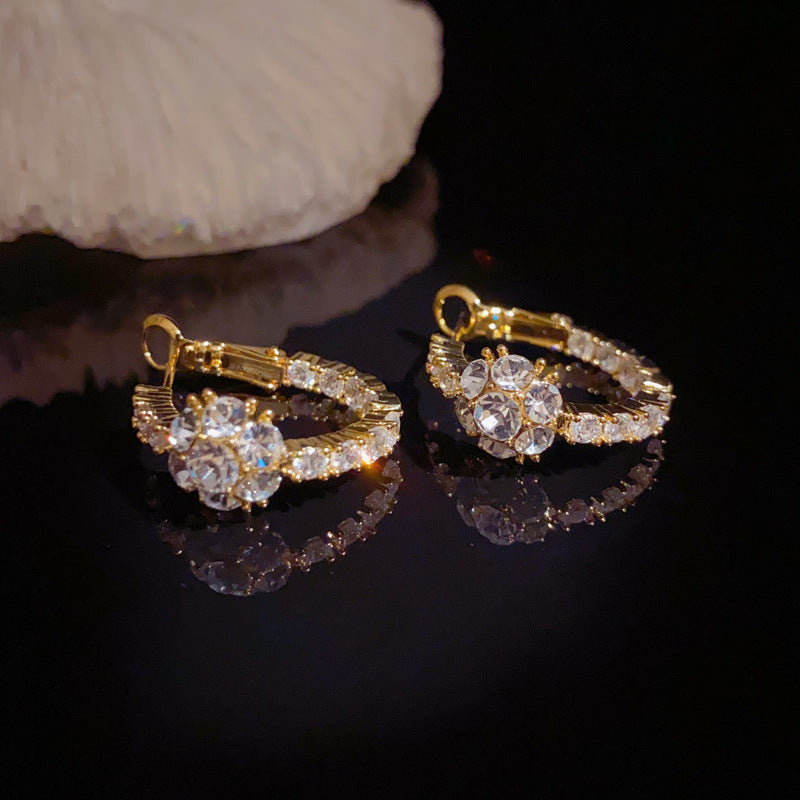 14K Gold-Plated Full-Zircon Circle Hoop Earrings – Sparkling Design